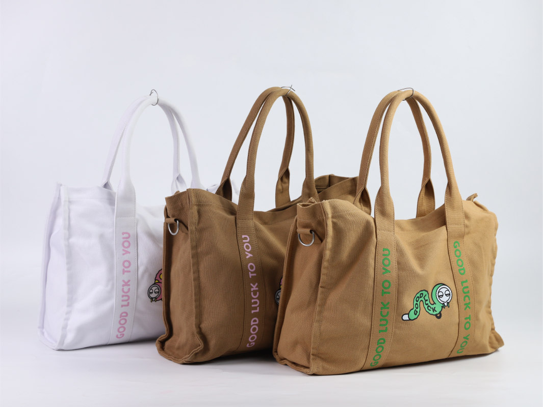 16盎司帆布拼色托特包-01