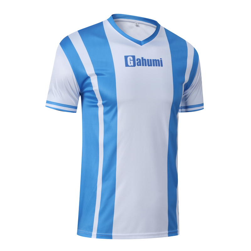 足球T恤V领150G可反穿吸湿排汗蓝白-图1