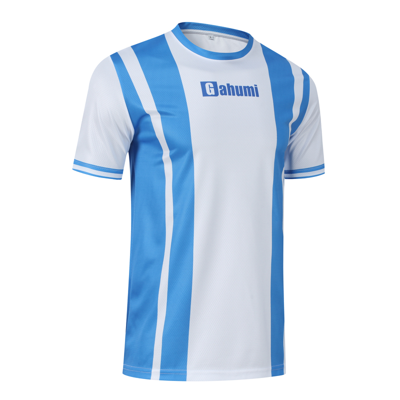 圆领足球T恤-150克足球格子-蓝白色-14