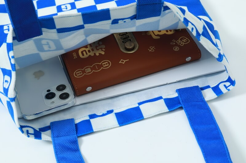 蓝白方格无底帆布包-13