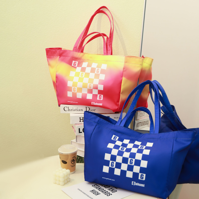 双提手渐变色帆布包 - 粉色与蓝色-15