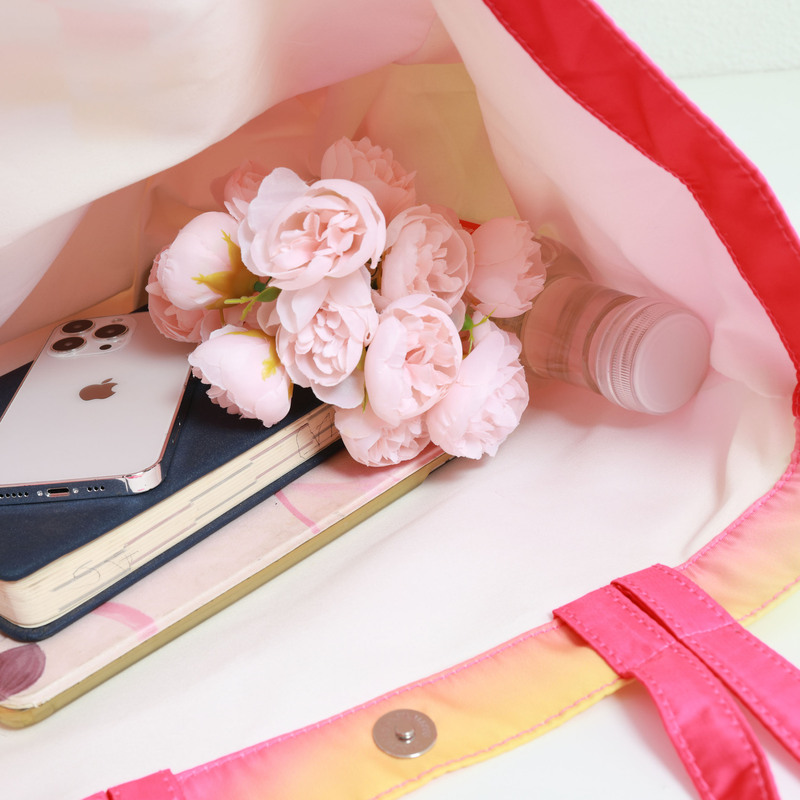 双提手渐变色帆布包 - 粉色与蓝色-06