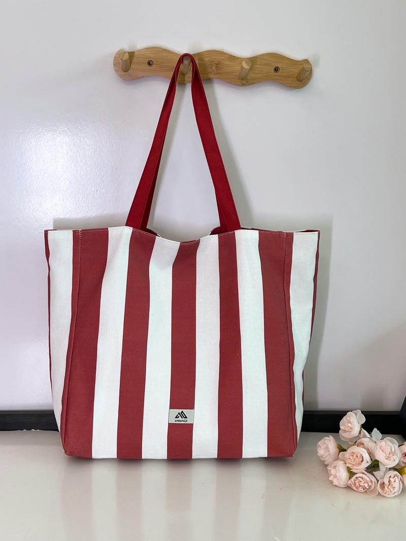 嘉绘美 大容量环保定制Logo帆布袋 时尚简约条纹购物袋-06