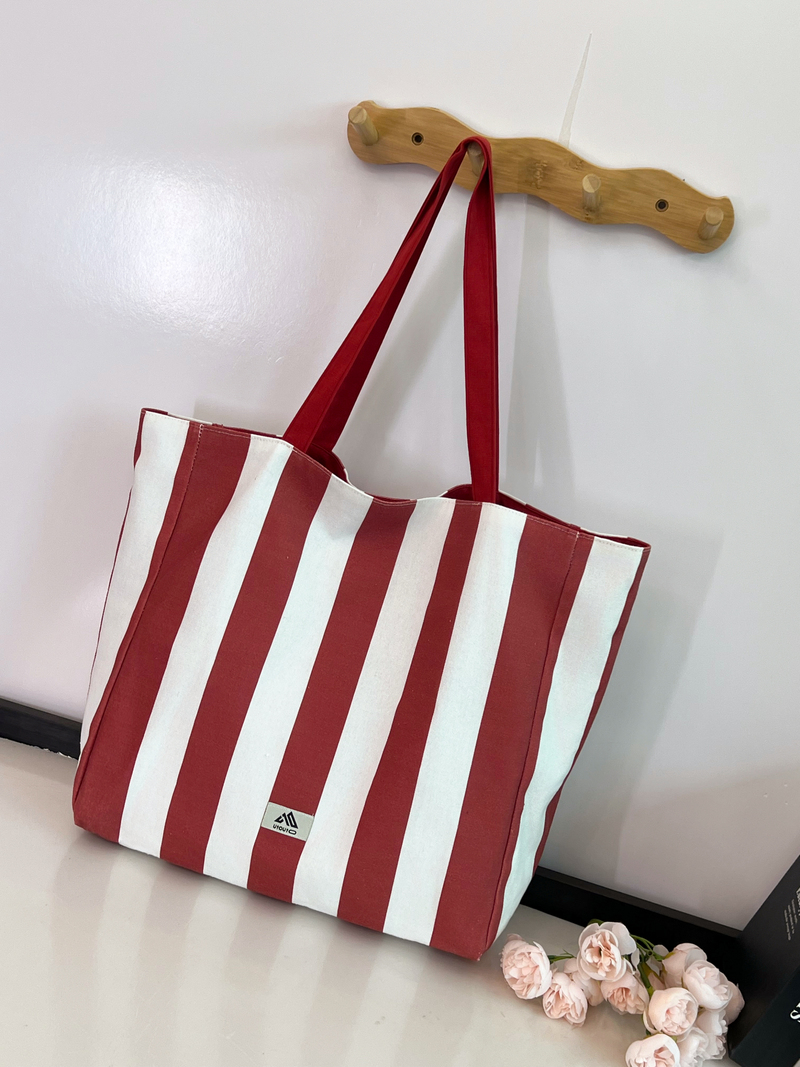嘉绘美 大容量环保定制Logo帆布袋 时尚简约条纹购物袋-01