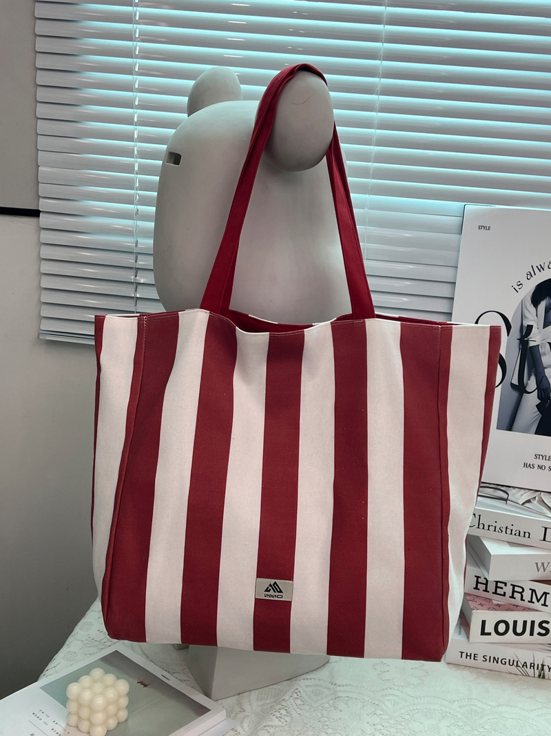 嘉绘美 大容量环保定制Logo帆布袋 时尚简约条纹购物袋-02