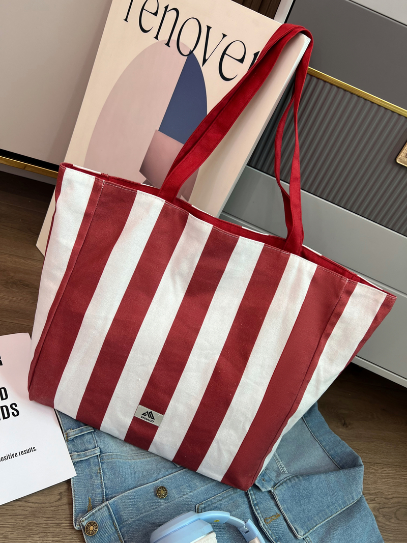 嘉绘美 大容量环保定制Logo帆布袋 时尚简约条纹购物袋-03