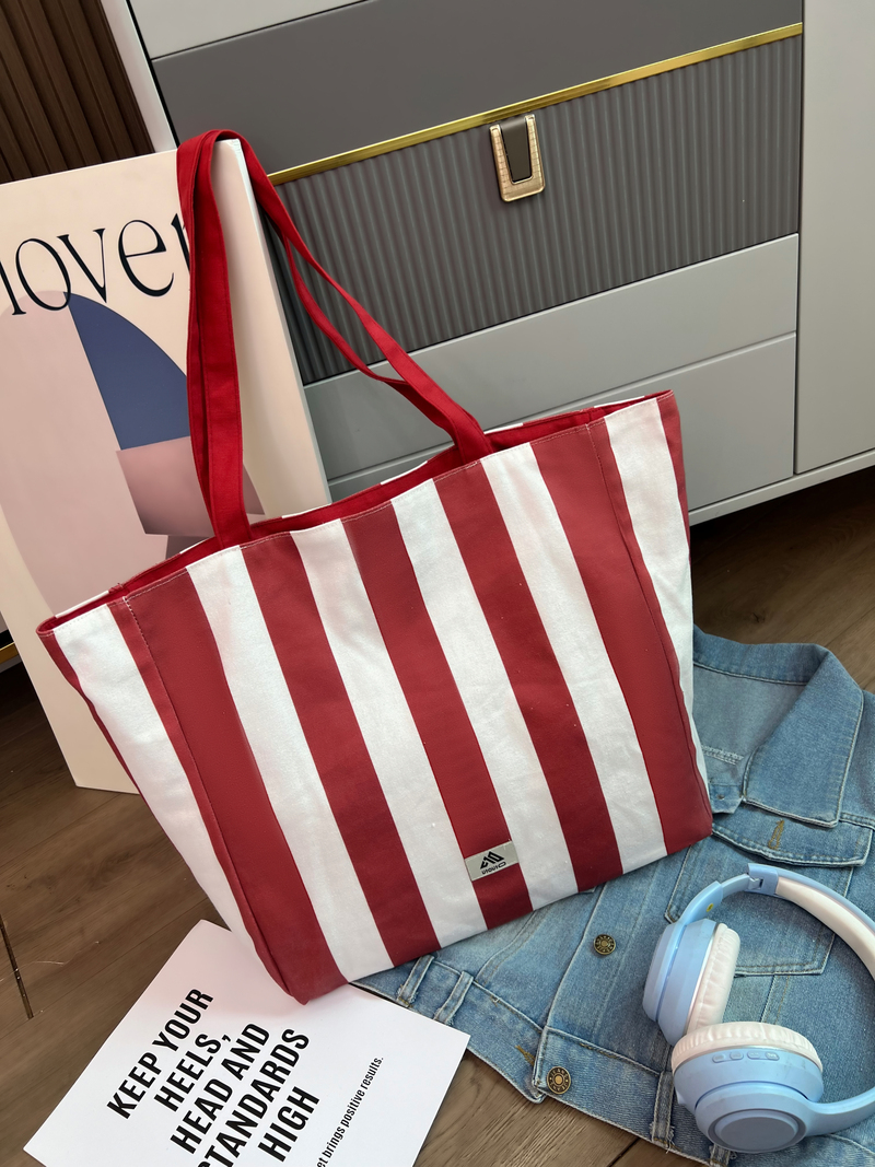 嘉绘美 大容量环保定制Logo帆布袋 时尚简约条纹购物袋-04