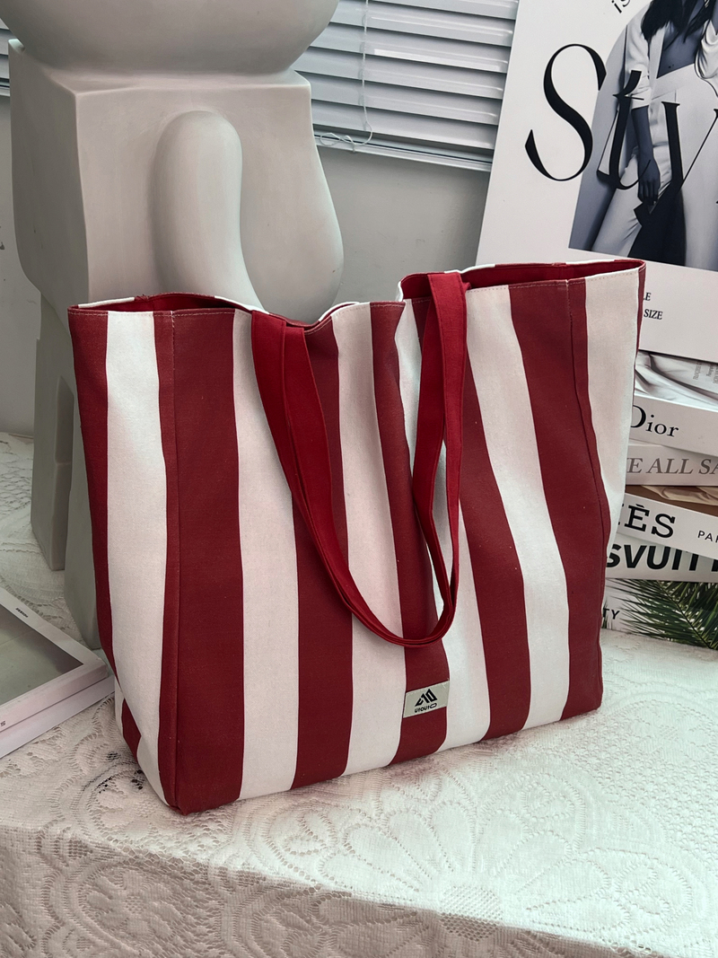嘉绘美 大容量环保定制Logo帆布袋 时尚简约条纹购物袋-05
