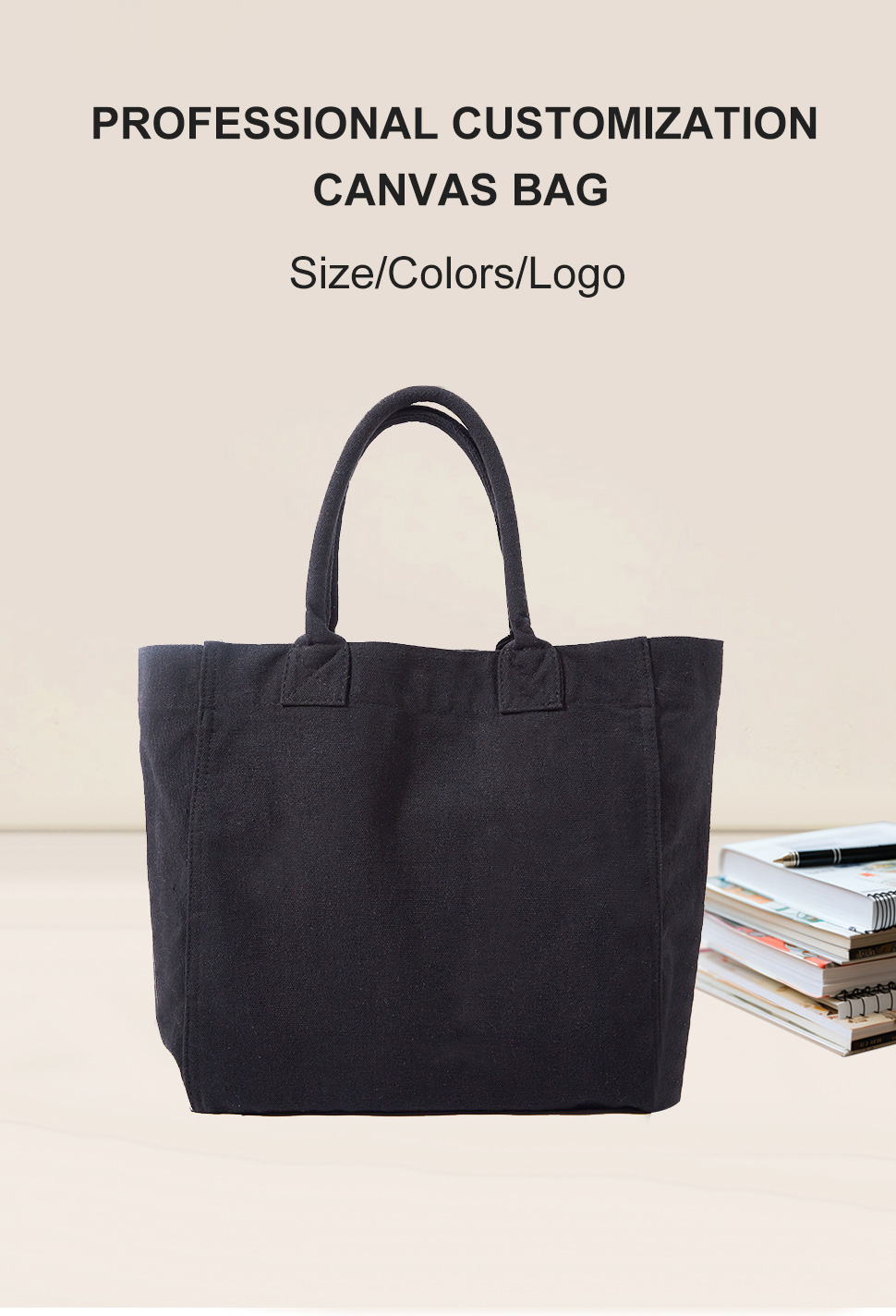 简约设计可重复使用大容量托特帆布包-01